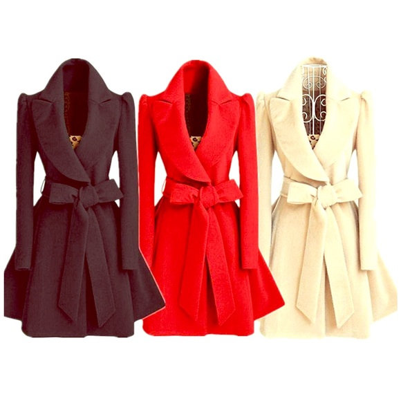 SOLD. Miseku- Classy notched collar black waist tie coat - Picture 1 of 4